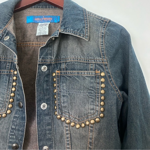 vintage faded gold studded denim jacket hollywood jean co - Picture 6 of 12